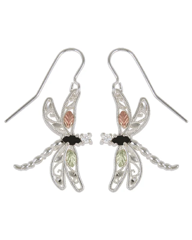 Black Hills Gold Sterling Silver Dragon Fly Earrings