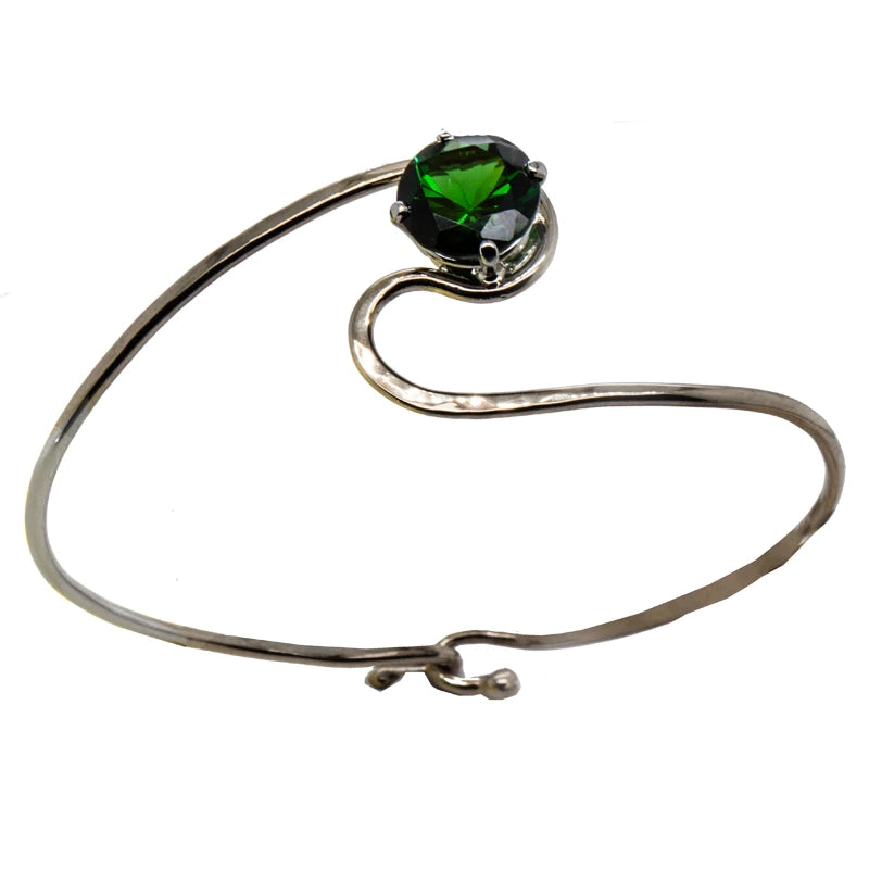 Green Tourmaline Palladium White Gold Wave Bangle Bracelet