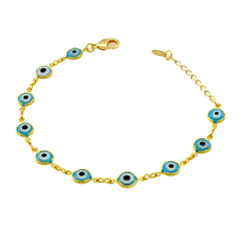 SB165BLU 18K Gold Plated Bracelet with Blue Evil Eyes