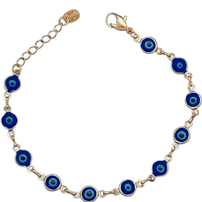 SB165NB 18K Gold Plated Bracelet with Navy Blue Evil Eye