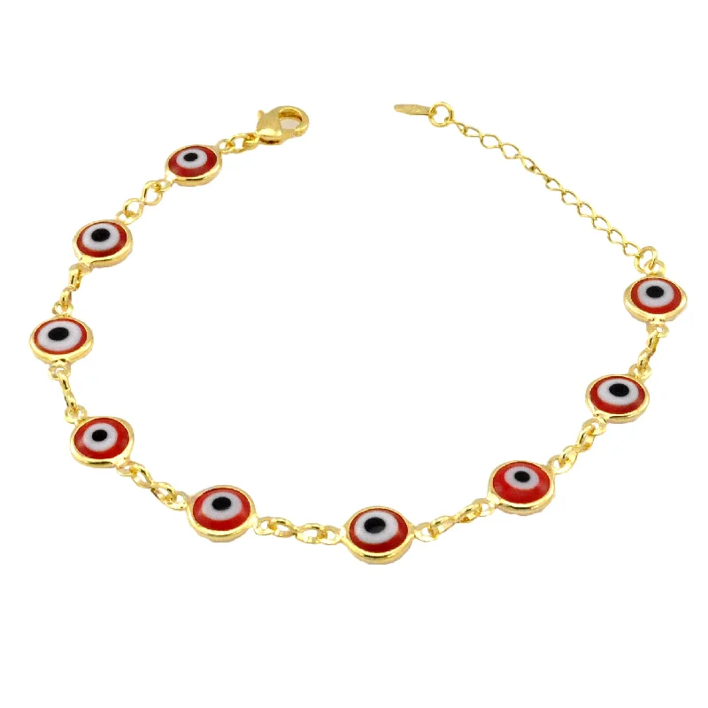 SB165RED 18K Gold Plated Bracelet with Red Evil Eyes