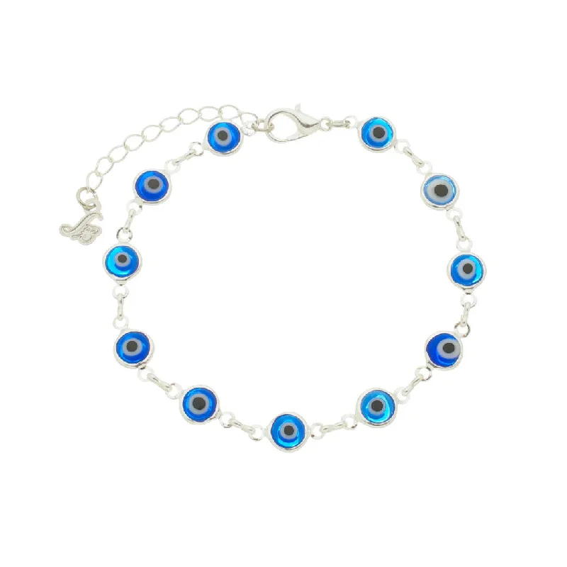 SB165SP(NB) Silver Plated Navy-Blue Evil Eye Bracelet