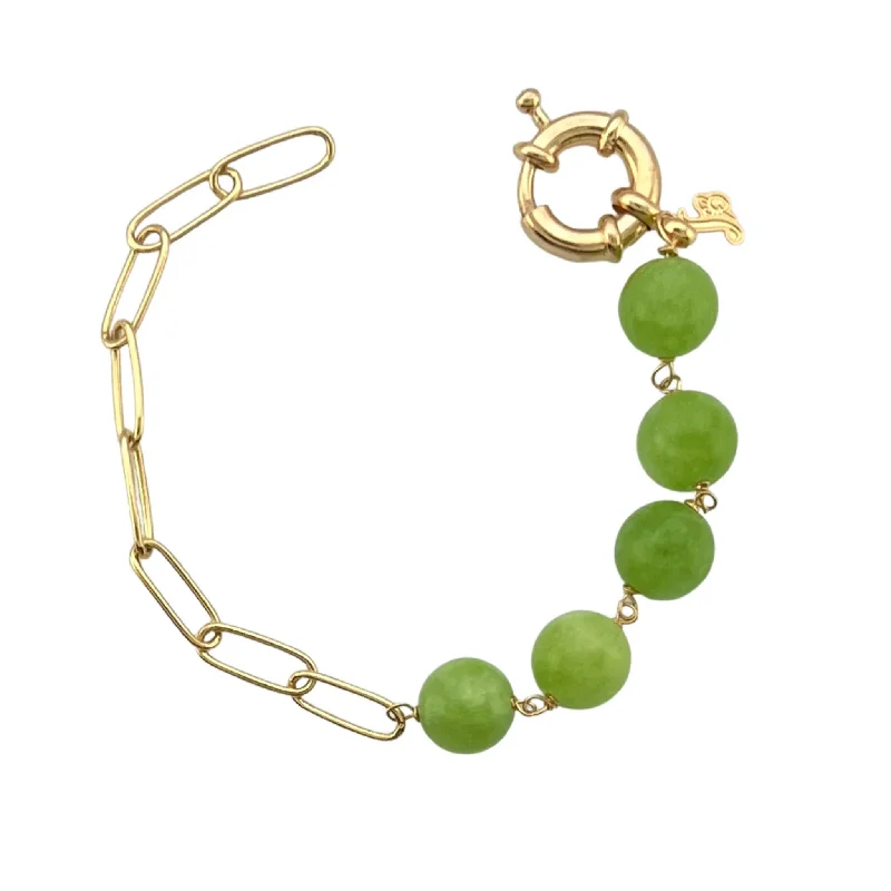 SB252GR 18K Gold Plated Bracelet with Green Calcite