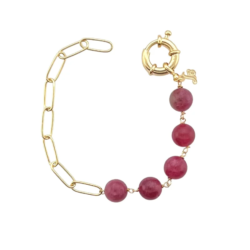 SB252WM 18K Gold Plated Bracelet with Watermelon Tourmaline Stones