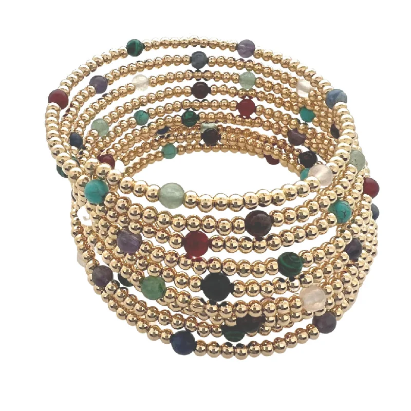 SB261 18K Gold Plated Spiral Bracelet with Semi-Precious Stones